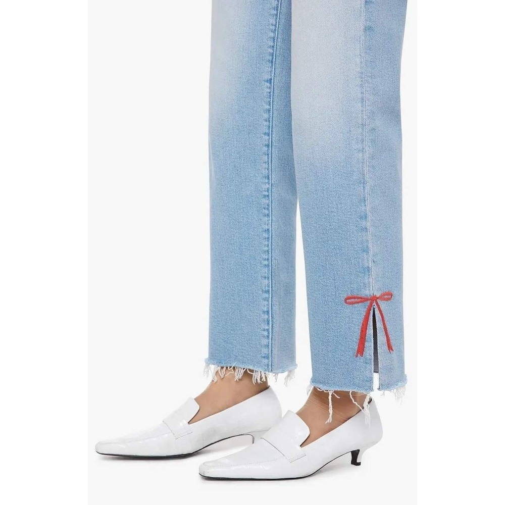 NWT Mother The Rambler Slice Hover Fray Bow Ankle Wide Leg Jeans $288 - Size 24 - Picture 4 of 13